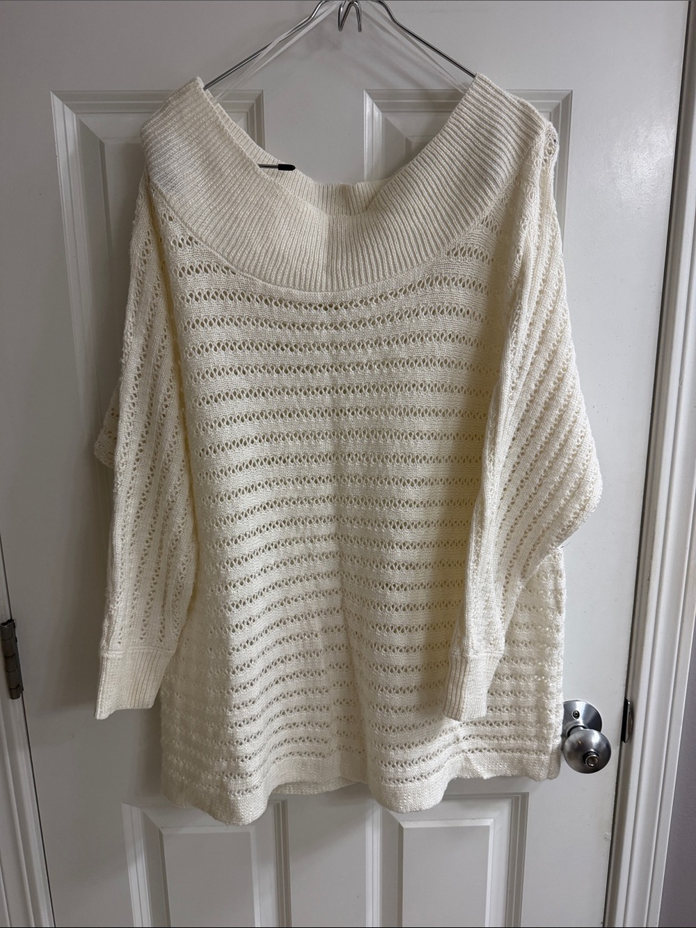 Maurices Off-Shoulder Open Knit Cream Sweater